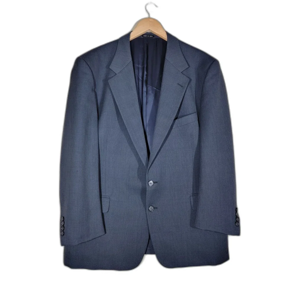 Joseph Abboud Plaid Navy Wool Sport Coat Blazer Suit Jacket - 44